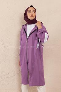 Modalamelif Şerit Detaylı Yarasa Kol Kap Lila