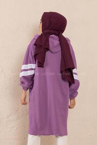 Modalamelif Şerit Detaylı Yarasa Kol Kap Lila