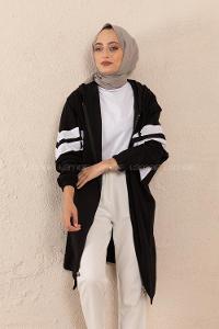 Modalamelif Şerit Detaylı Yarasa Kol Kap Siyah