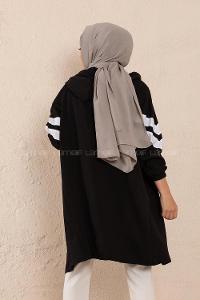 Modalamelif Şerit Detaylı Yarasa Kol Kap Siyah