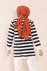 Modalamelif Bisiklet Yaka Çizgili Sweatshit Siyah