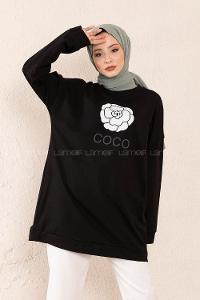 Modalamelif Coco Baskılı Sweatshirt Siyah