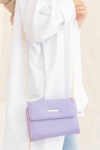Modalamelif Kapak Kilitli Cüzdan Çanta Lila