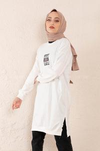 Modalamelif Positive Baskılı Tunik Beyaz