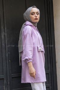 Modalamelif Arma Baskılı Kapşonlu Tunik Lila