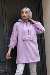 Modalamelif Arma Baskılı Kapşonlu Tunik Lila