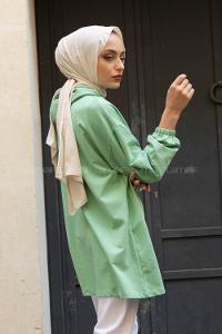 Modalamelif Arma Baskılı Kapşonlu Tunik Mint Yeşili