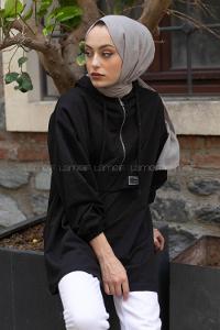 Modalamelif Arma Baskılı Kapşonlu Tunik Siyah