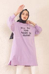 Modalamelif Balon Kol Love Tunik Lila