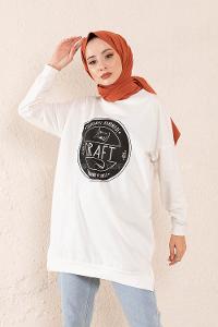 Modalamelif Craft Yazı Baskılı Sweatshirt Beyaz