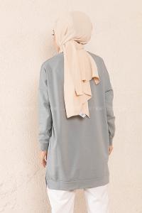 Modalamelif Craft Yazı Baskılı Sweatshirt Gri Melanj