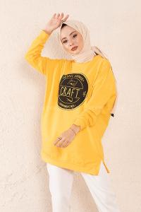 Modalamelif Craft Yazı Baskılı Sweatshirt Hardal Sarısı