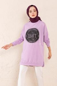 Modalamelif Craft Yazı Baskılı Sweatshirt Lila