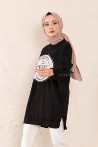 Modalamelif Craft Yazı Baskılı Sweatshirt Siyah