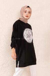 Modalamelif Craft Yazı Baskılı Sweatshirt Siyah