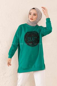 Modalamelif Craft Yazı Baskılı Sweatshirt Yeşil