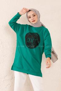 Modalamelif Craft Yazı Baskılı Sweatshirt Yeşil