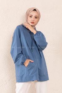 Modalamelif  Kanguru Cepli Kapşonlu Sweatshirt İndigo