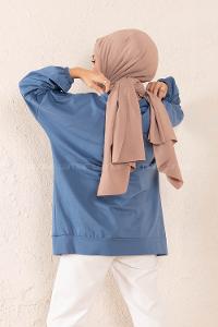 Modalamelif  Kanguru Cepli Kapşonlu Sweatshirt İndigo