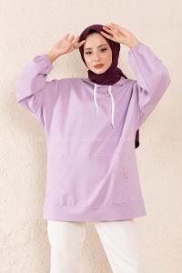 Modalamelif  Kanguru Cepli Kapşonlu Sweatshirt Lila