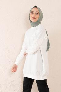 Modalamelif Kol Dantel Detaylı Sweatshirt Beyaz