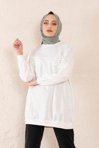 Modalamelif Kol Dantel Detaylı Sweatshirt Beyaz