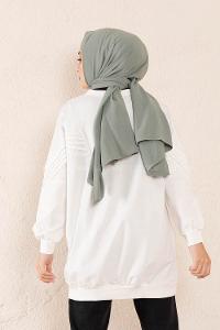 Modalamelif Kol Dantel Detaylı Sweatshirt Beyaz