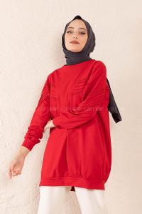 Modalamelif Kol Dantel Detaylı Sweatshirt Kırmızı