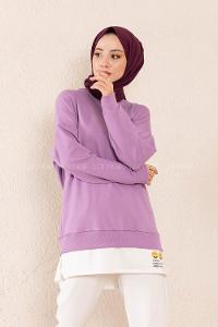 Modalamelif Önü Baskılı Etek Garnili Sweatshirt Lila