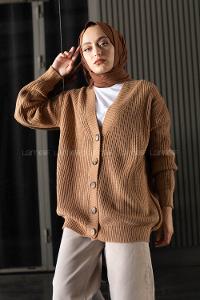 Modalamelif Önü Düğmeli Hırka Karamel