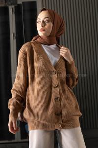 Modalamelif Önü Düğmeli Hırka Karamel