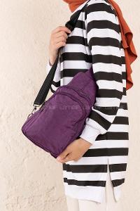 Modalamelif Telefon Portlu Krinkıl Kumaş Sırt Çantası Mor