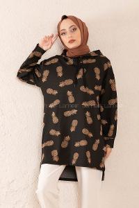 Modalamelif Ananas Baskılı Tunik Siyah