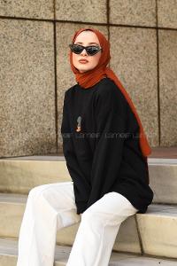 Modalamelif Bisiklet Yaka Ön Baskılı Sweatshirt Siyah