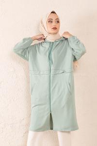 Modalamelif Gizli Cepli Fermuarlı Hırka Çağla Yeşili