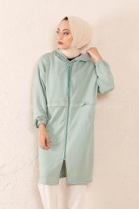 Modalamelif Gizli Cepli Fermuarlı Hırka Çağla Yeşili