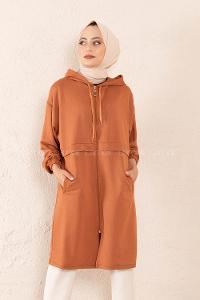 Modalamelif Gizli Cepli Fermuarlı Hırka Taba