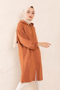 Modalamelif Gizli Cepli Fermuarlı Hırka Taba