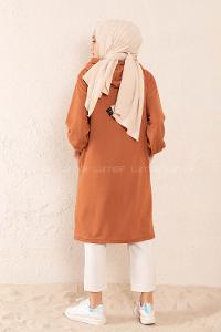 Modalamelif Gizli Cepli Fermuarlı Hırka Taba