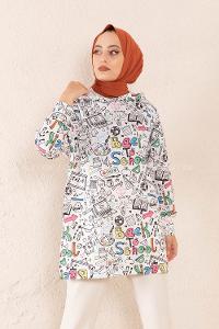 Modalamelif Kapşonlu Back To School Sweatshirt Ekru