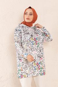 Modalamelif Kapşonlu Back To School Sweatshirt Ekru