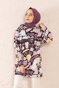 Modalamelif Kapşonlu Discover Baskılı Sweatshirt Lila