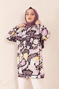 Modalamelif Kapşonlu Discover Baskılı Sweatshirt Lila