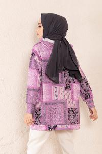 Modalamelif Kapşonlu Kilim Desen Sweatshirt Mor