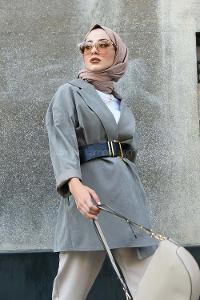 Modalamelif Kemerli Oversize Ceket Haki