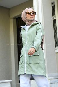 Modalamelif Ön fermuarlı Bel Lastikli Trenç Çağla