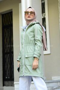 Modalamelif Ön fermuarlı Bel Lastikli Trenç Çağla