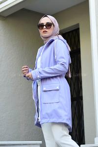 Modalamelif Ön fermuarlı Bel Lastikli Trenç Lila