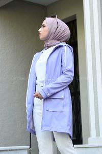 Modalamelif Ön fermuarlı Bel Lastikli Trenç Lila