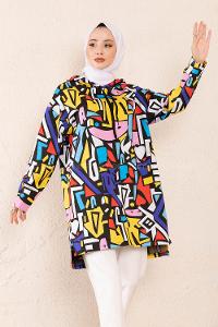 Modalamelif Pop-Art Baskılı Tunik Siyah